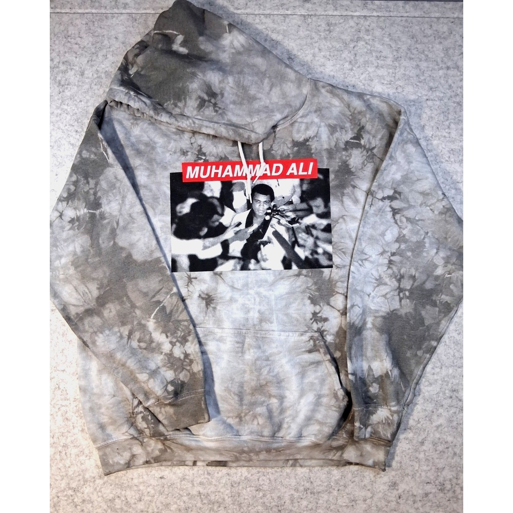 Muhammad Ali Hoodie Mens Medium Gray Tie Dye Boxing Graphic Pullover Sweatshirt